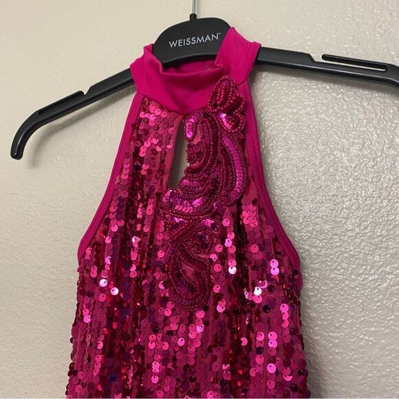 Weissman Balera Dance costume hot pink sassy fringe dress Hair 11734 MC child - Picture 4 of 12